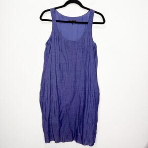 Eileen Fisher Shadow Striped Sleeveless Tunic Metallic Tank Dress Sapphire